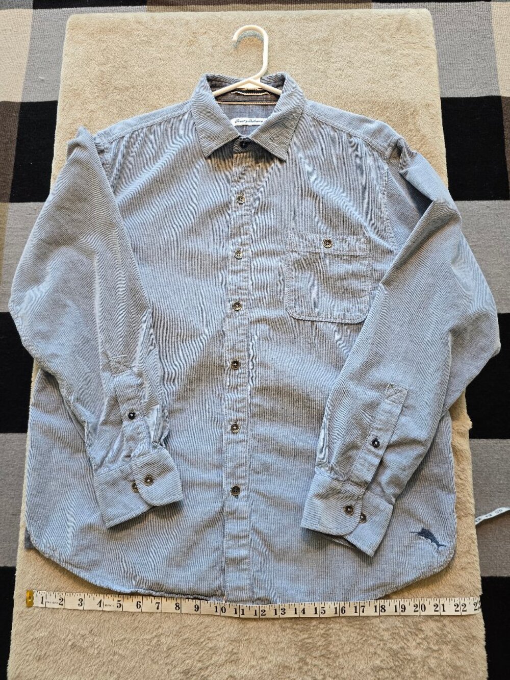 Tommy Bahama Coastline Corduroy Striped Shirt Long Sleeve Men's L Blue/White